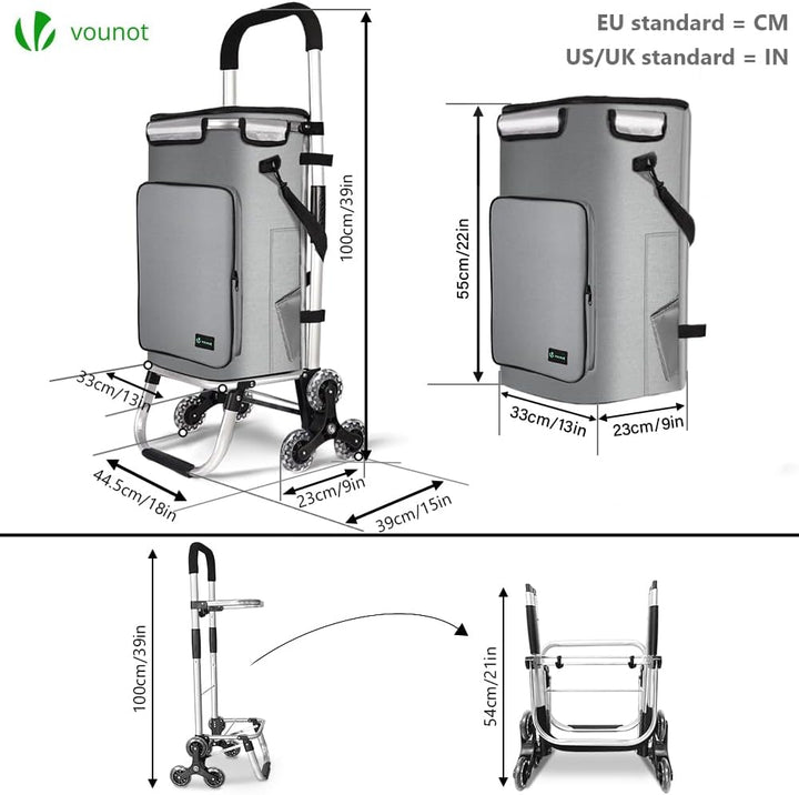 VOUNOT® Aluminium Einkaufstrolley Treppensteiger, 3 in 1 Trolly Einkaufswagen Klappbar, Hackenporsch