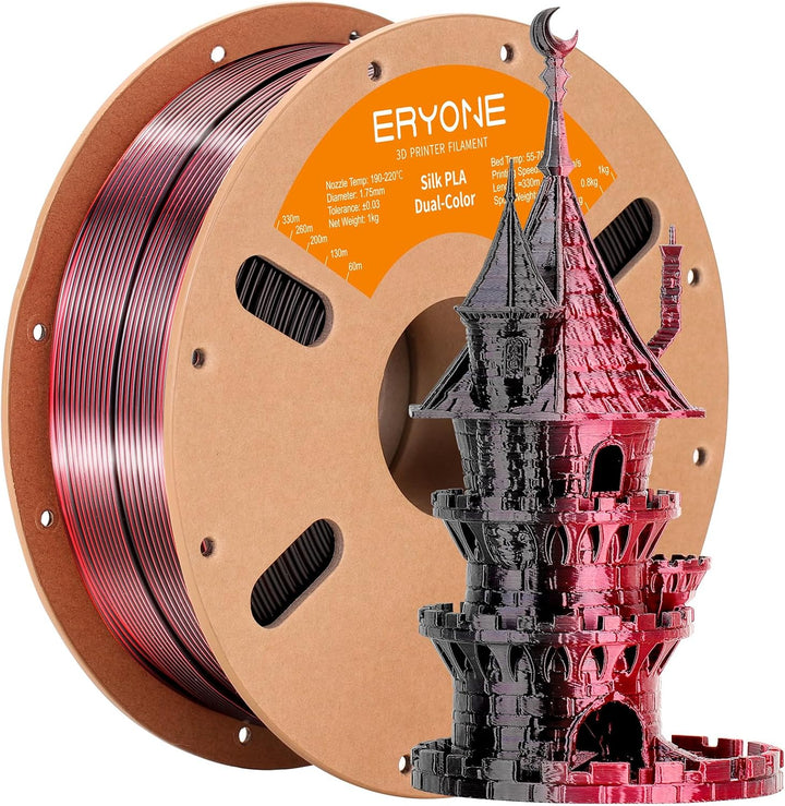 ERYONE Dual Two-Tone PLA Filament 1.75 mm, 3D Printer Filament, 1 kg Spool +/- 0.02 mm, Silk Black R