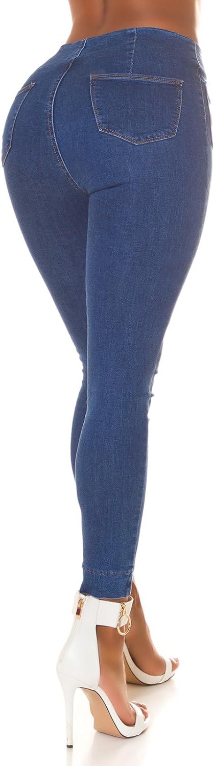 High Waist Skinny Jeans mit Fashion Taschen 36 Blau, 36 Blau