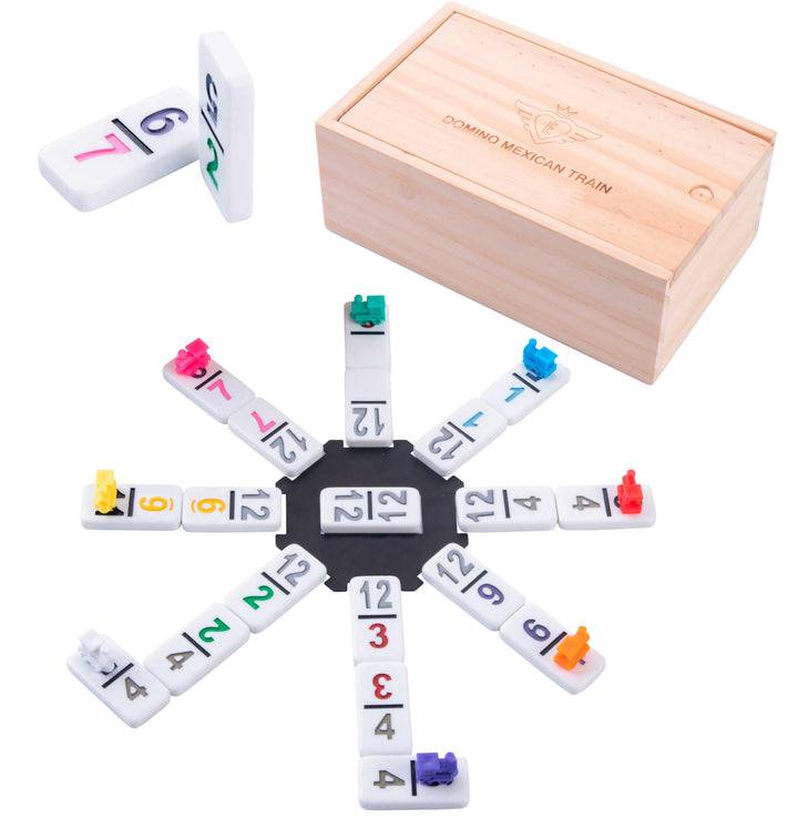 Engelhart - Domino Mexican Train/Zug -Premium- Qualität - Dobbel 12 Ausfuhrung - 2-8 Spieler - 91 fa
