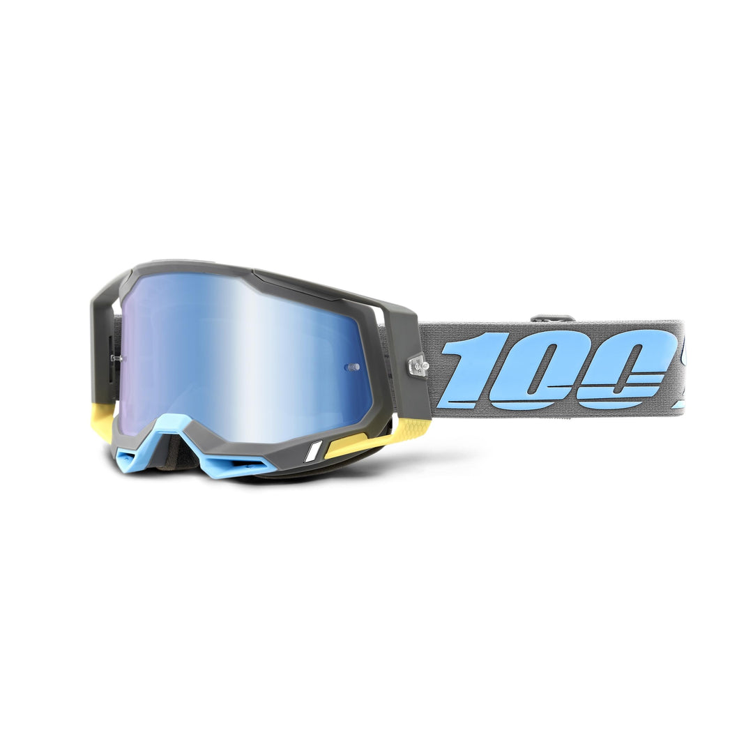 Fahrradbrille, 100% RACECRAFT 2, Grau/Blau, verspiegelte Gläser, Blau
