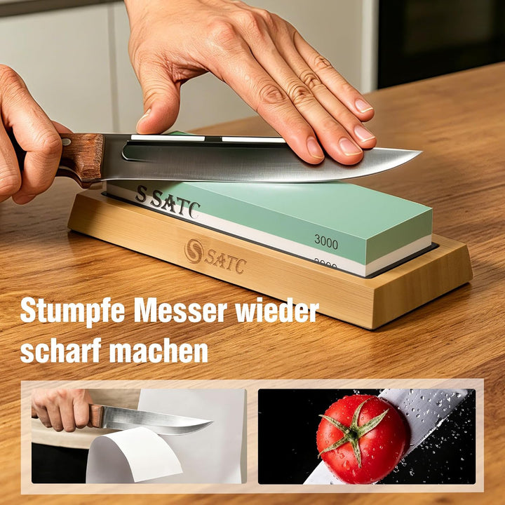 Schleifstein Set 400/1000/3000/8000 Körnung - Hochwertig Wetzstein Messerschärfer mit Bambusständer