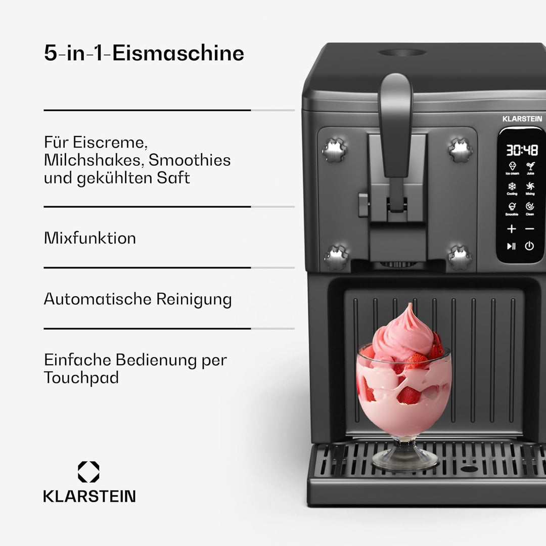 Klarstein Eismaschine Softeismaschine 1,5 L Mit Selbstreinigung, 5 L Kapazität, Keep-Cool-Funktion,