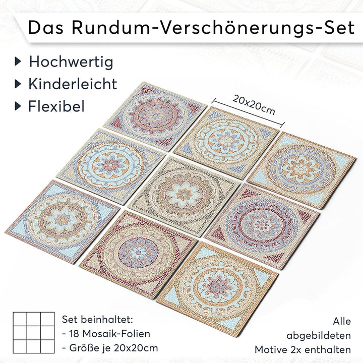 Fliesen Mosaik [ Fliesen Folie für Boden ] - Sticker Aufkleber Folie für Bodenfliesen - Bad oder Küc