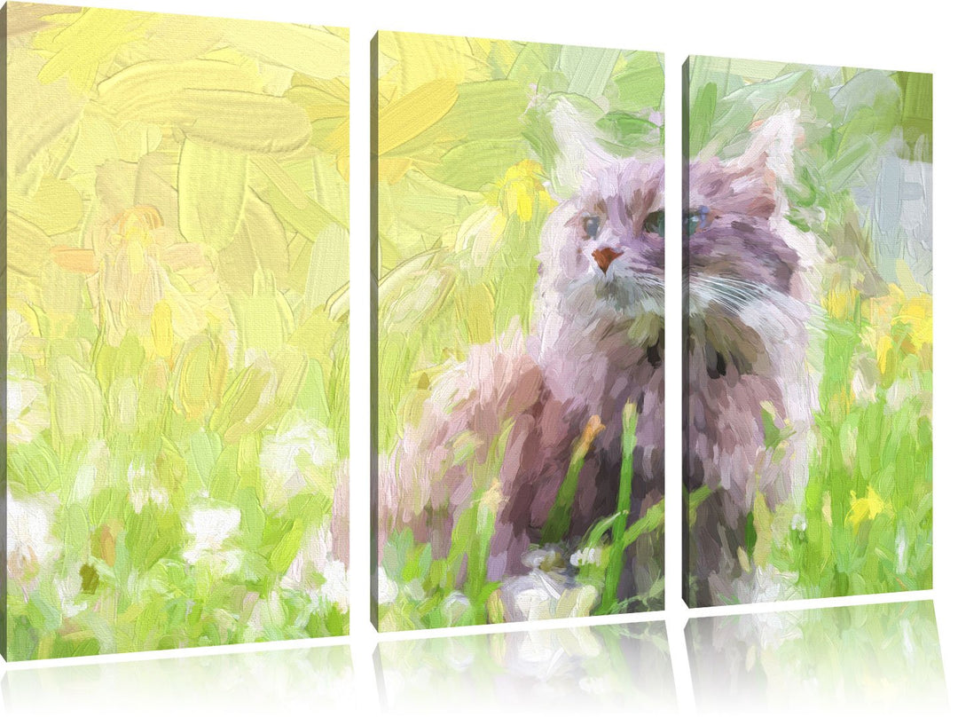 Pixxprint Katze in der Wildnis Kunst als Leinwandbild 3 teilig/Grösse: 3 Teilig (120x80) / Wandbild/
