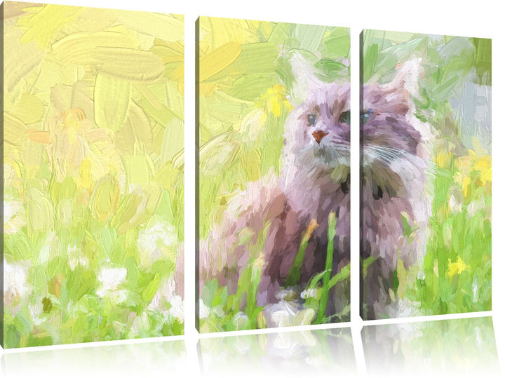 Pixxprint Katze in der Wildnis Kunst als Leinwandbild 3 teilig/Grösse: 3 Teilig (120x80) / Wandbild/