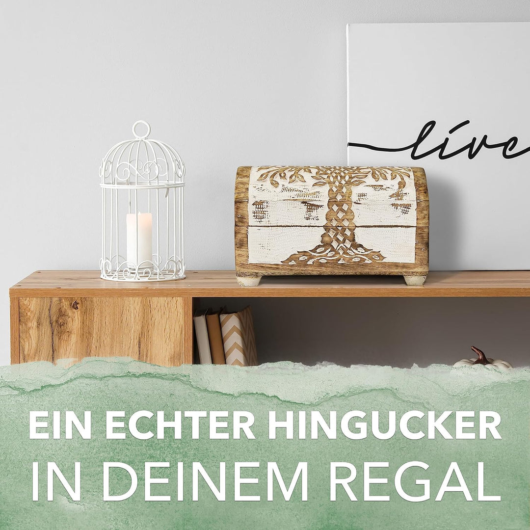 Kunstversteck Schatzkiste Baum des Lebens Design 2, massive Holz-Schatulle Dekobox 20,5 x 11 x 12,5