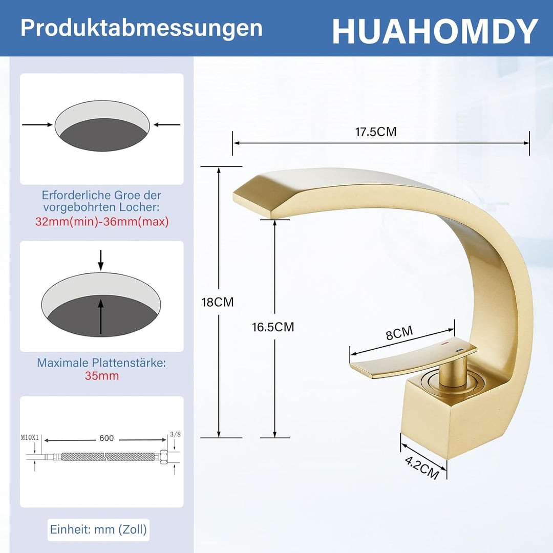 Wasserhahn Bad Waschtischarmatur Mischbatterie Waschbecken Armaturen Messing Badarmatur Matte Gold M