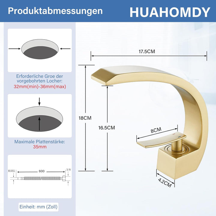 Wasserhahn Bad Waschtischarmatur Mischbatterie Waschbecken Armaturen Messing Badarmatur Matte Gold M