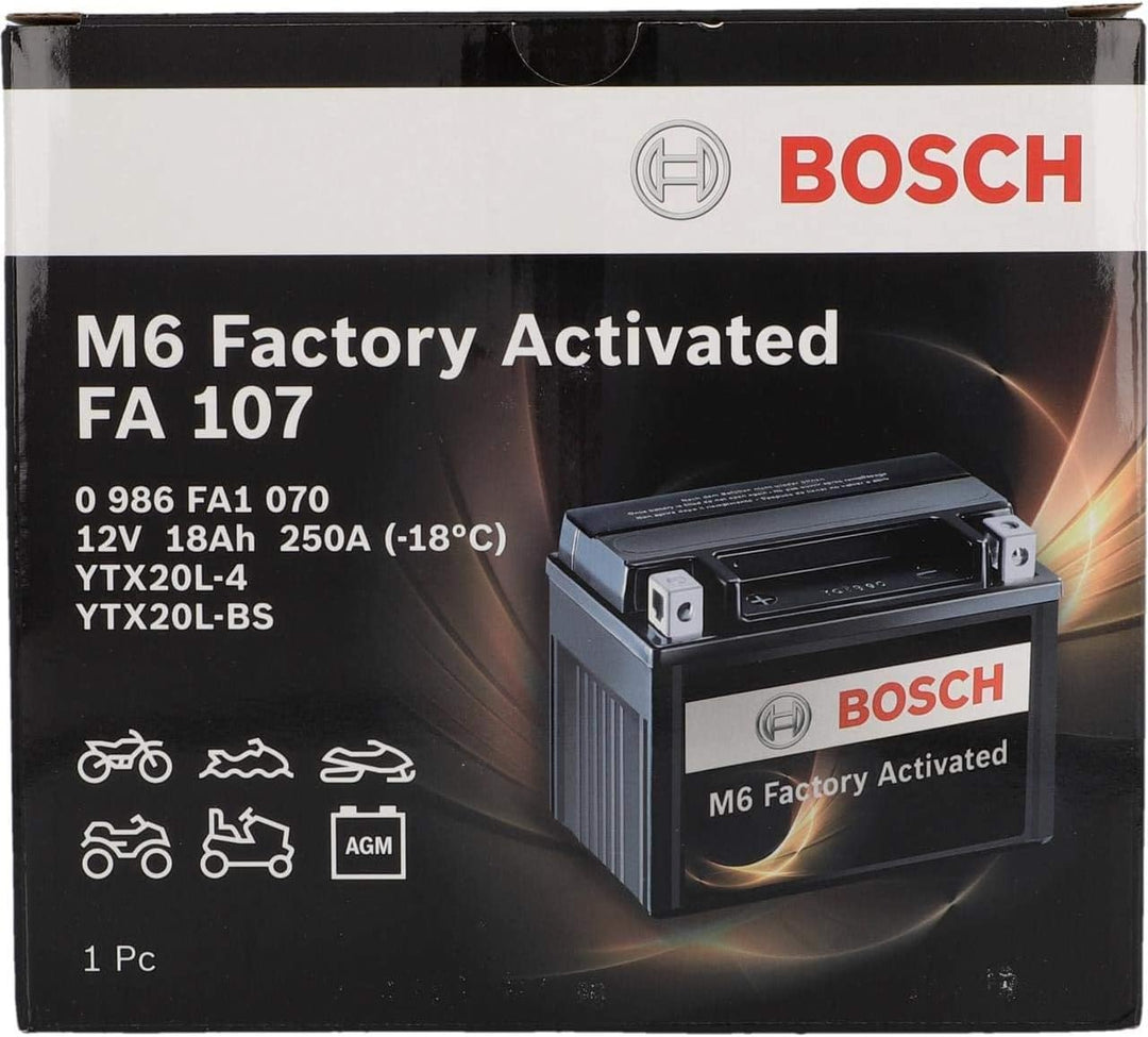 BOSCH Motorradbatterie YTX20L-BS 18Ah 250A Gel Technologie zyklenfeste Starterbatterie, lagerfähig,