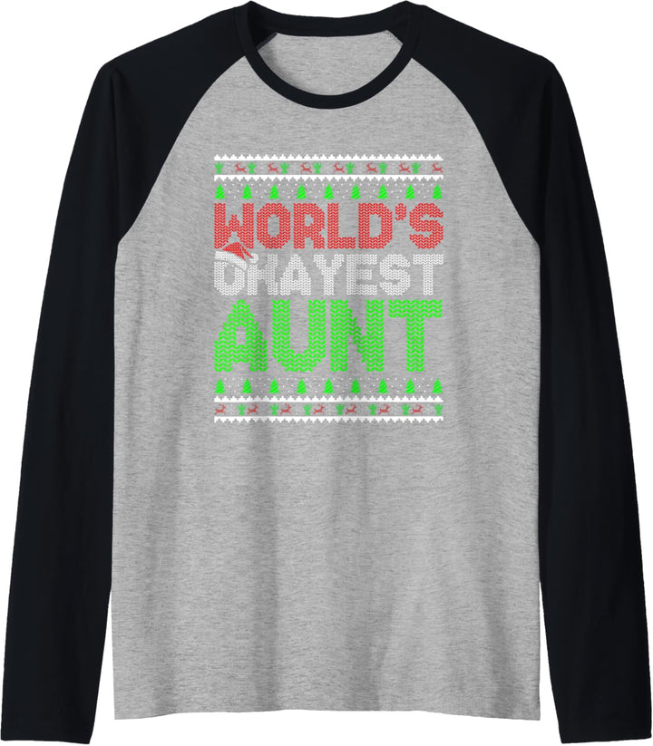 World's Okayest Tante Lustige Weihnachtsfamilie hässlicher Pullover Raglan