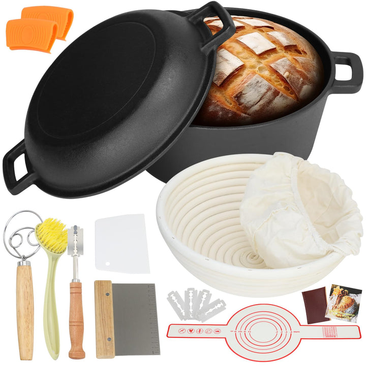 5QT Dutch Oven aus Gusseisen (Sourdough Starter Kit mit Gärkorb, Lamme und Deckel, ideal zum Brotbac