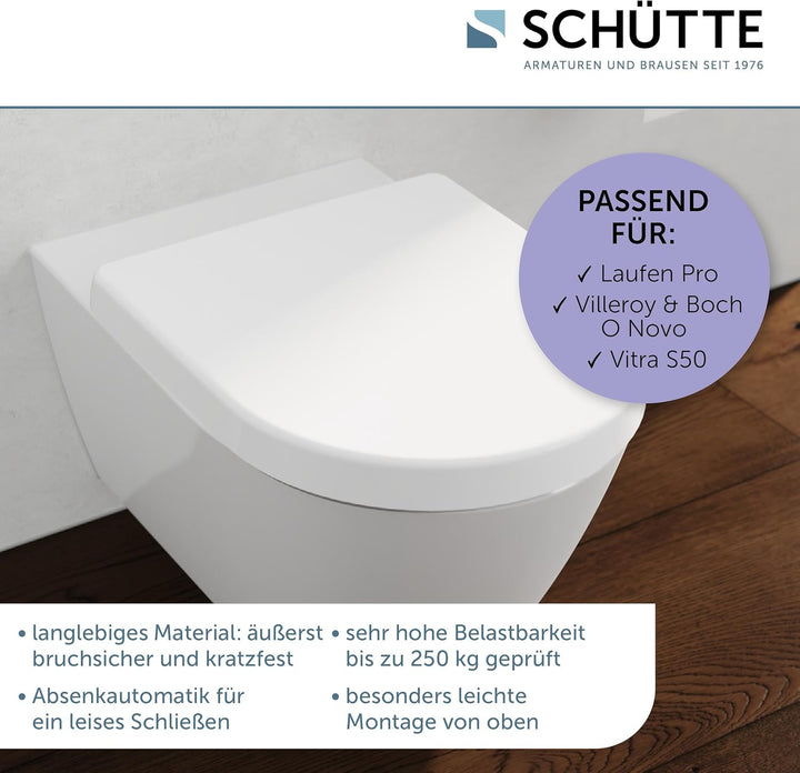 SCHÜTTE WC-Sitz passend zu Villeroy & Boch O Novo, Vitra S50, Laufen Pro, mit Absenkautomatik made i