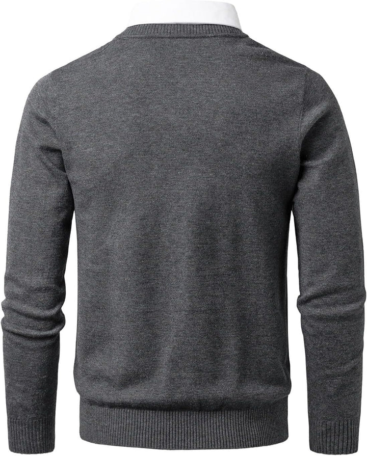Herren Strick Pullover V Ausschnitt Strickpullover Feinstrick Mock Hemdkragen Strickwaren Lange Ärme