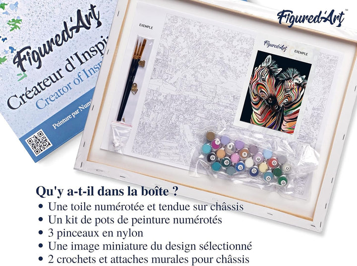 Figured'Art Malen Nach Zahlen Erwachsene Mit Rahmen Buntes Zebrapaar - Paint by Numbers Basteln DIY
