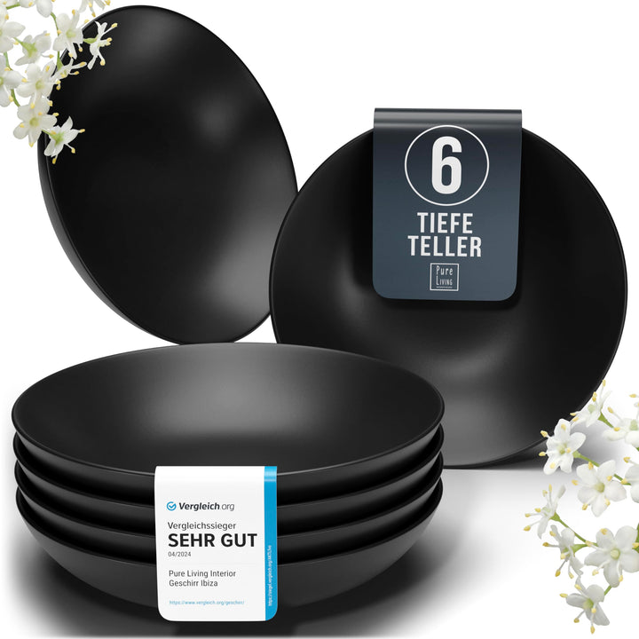 Steingut Suppenteller 6 Pers. Manhattan Hochwertiges Urban Style TEST SEHR GUT Tiefe Teller Set- Kra