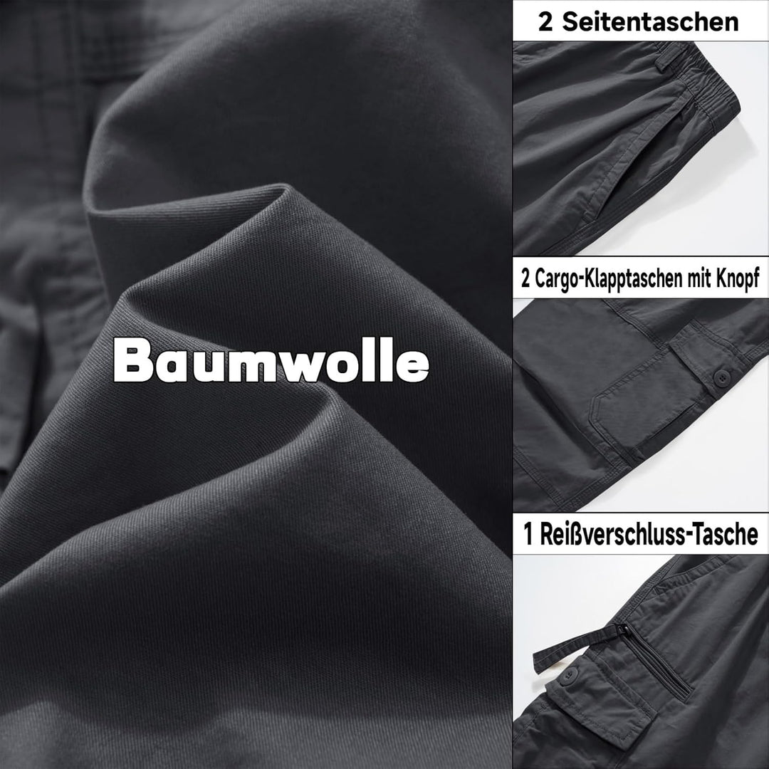 KEFITEVD 3/4 Hose Herren Cargo Shorts Männer Bermuda Shorts Multi Taschen Sommer Kurze Hose Baumwoll