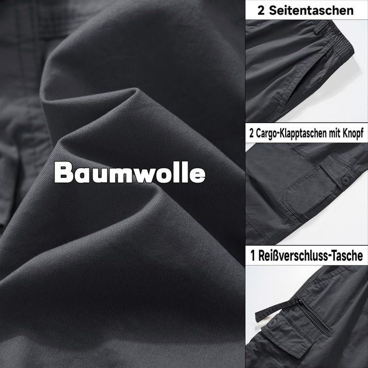 KEFITEVD 3/4 Hose Herren Cargo Shorts Männer Bermuda Shorts Multi Taschen Sommer Kurze Hose Baumwoll