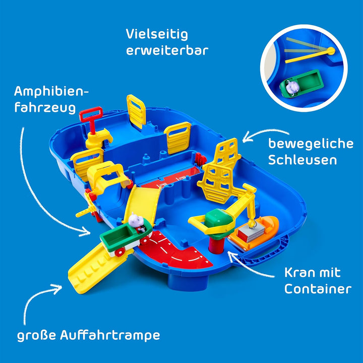AquaPlay - LockBox - Wasserbahn als Transportkoffer mit 27 Teilen, Spieleset inklusive 1 Hippo Wilma