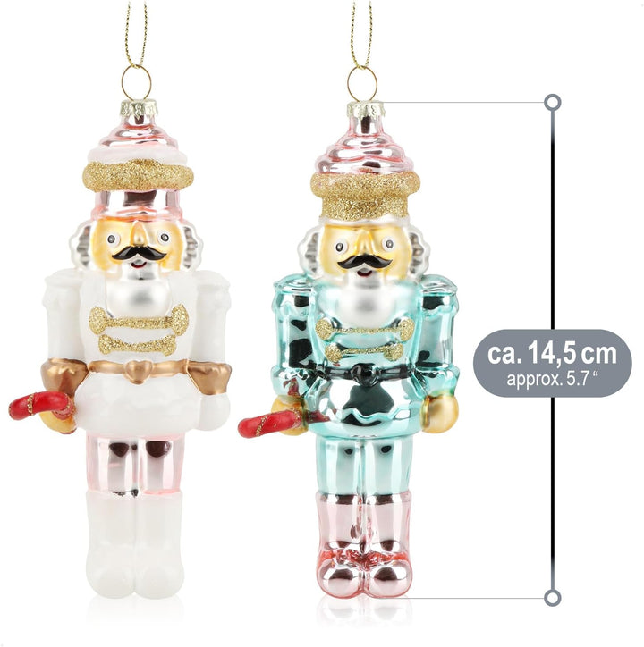 com-four® 2X Premium Christbaumschmuck - Nussknacker-Figur aus echtem Glas - besondere Baumkugeln al