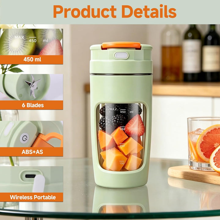 Tragbarer Mini-Mixer kabellos, wiederaufladbar, 500 ml Becher mit auslaufsicherem Deckel, zerkleiner