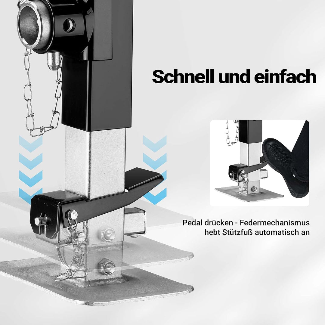 Wiltec Stützfuss 900 kg Kurbel Oben mit Rohrhalterung, höhenverstellbare Anhängerstütze mit Fusspeda