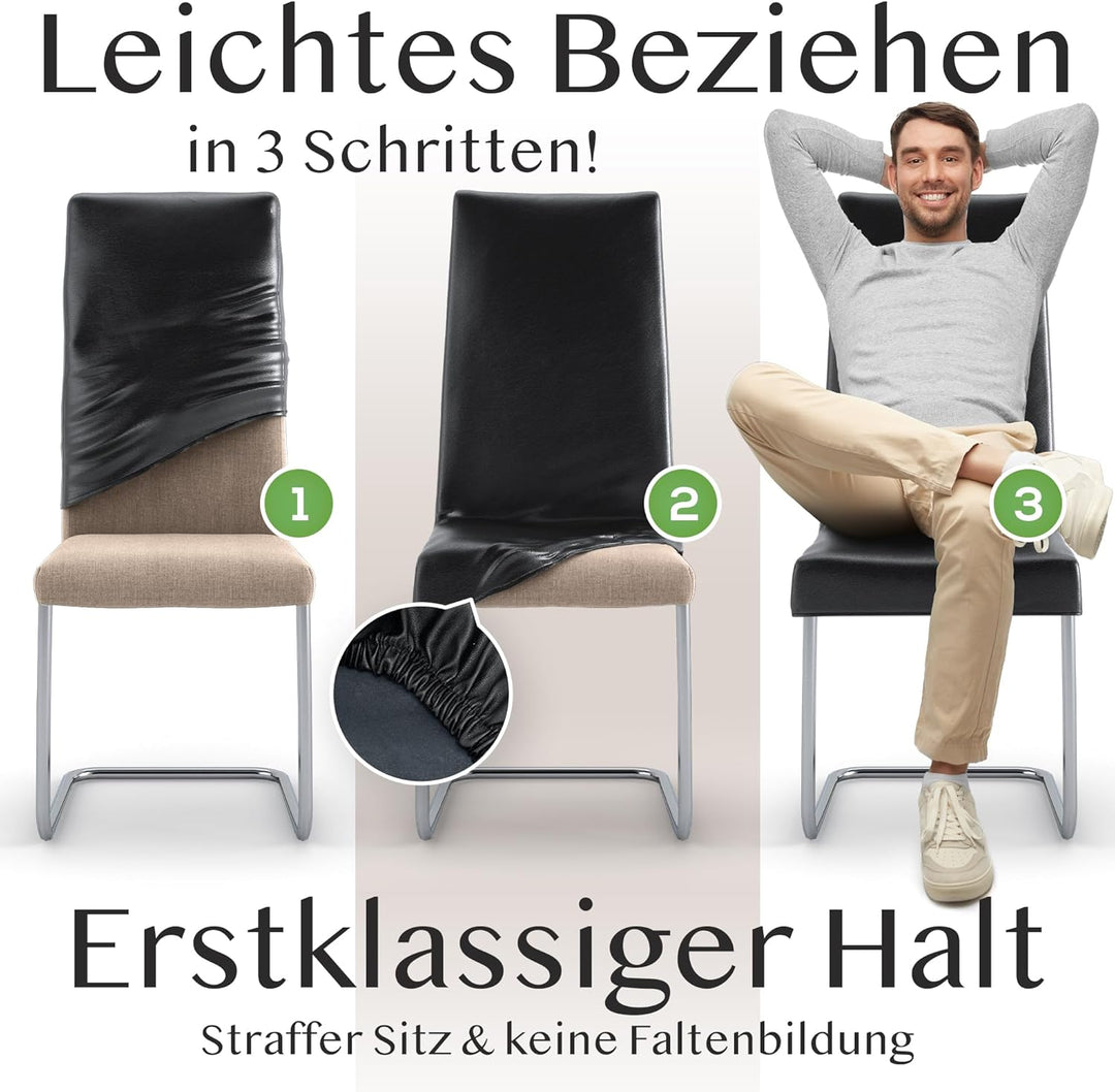 INNERSPACE Stuhlhussen 4er oder 6er Set in Schwarz | Blickdichte, Wasserabweisende, Elastische Stuhl