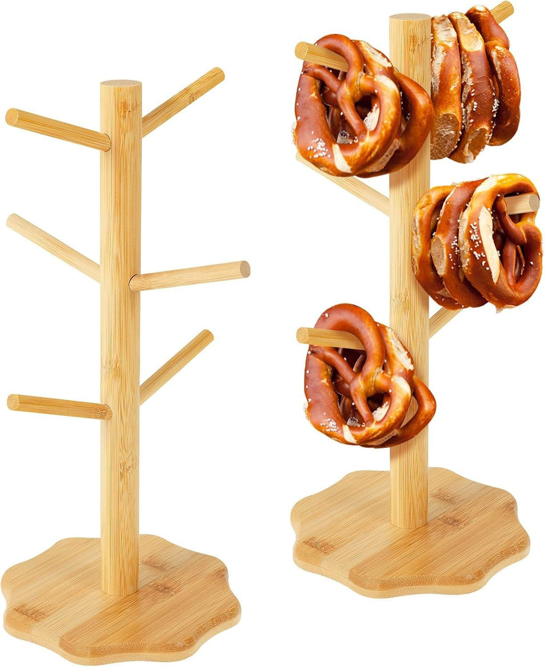 2 Stück Brezelständer Holz, Holzbrezelhalter, Donut Ständer Glatte Gratfreie, Baumförmige Brezel 6-a