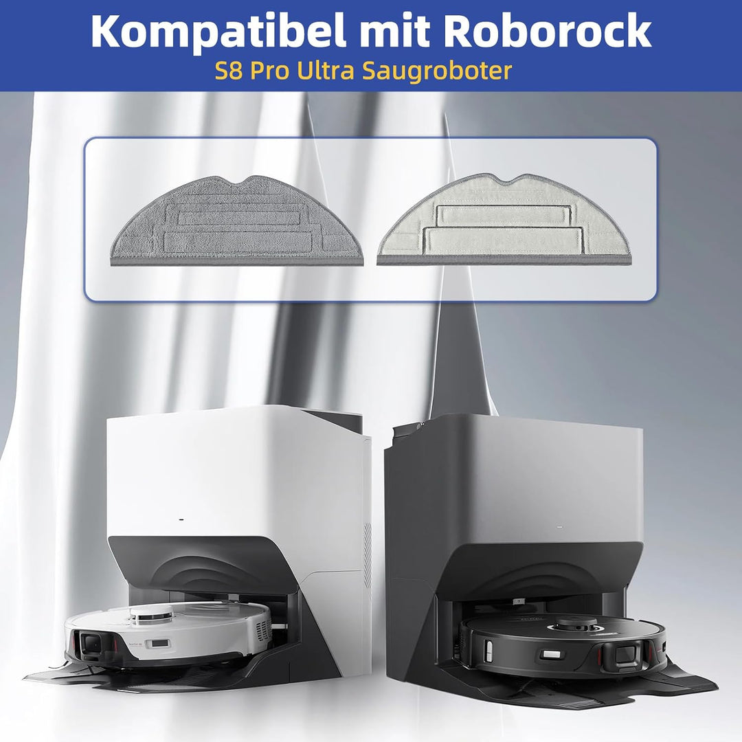 8 Stück Wischtücher für Roborock S8 Pro Ultra Saugroboter, Silberionen Mikrofaser VibraRise 2.0 Wisc
