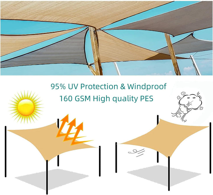 Sunnylaxx 4x4m Sonnensegel Quadrat, Wasserdicht Sonnenschutz Sunsegel Color Sand, 95% UV-Schutz,für