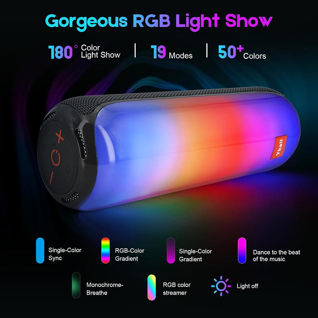 Bluetooth Lautsprecher mit Licht, Tragbarer 20W Musikbox mit 360° HD Stereo Sound, 24 Std. Spielzeit