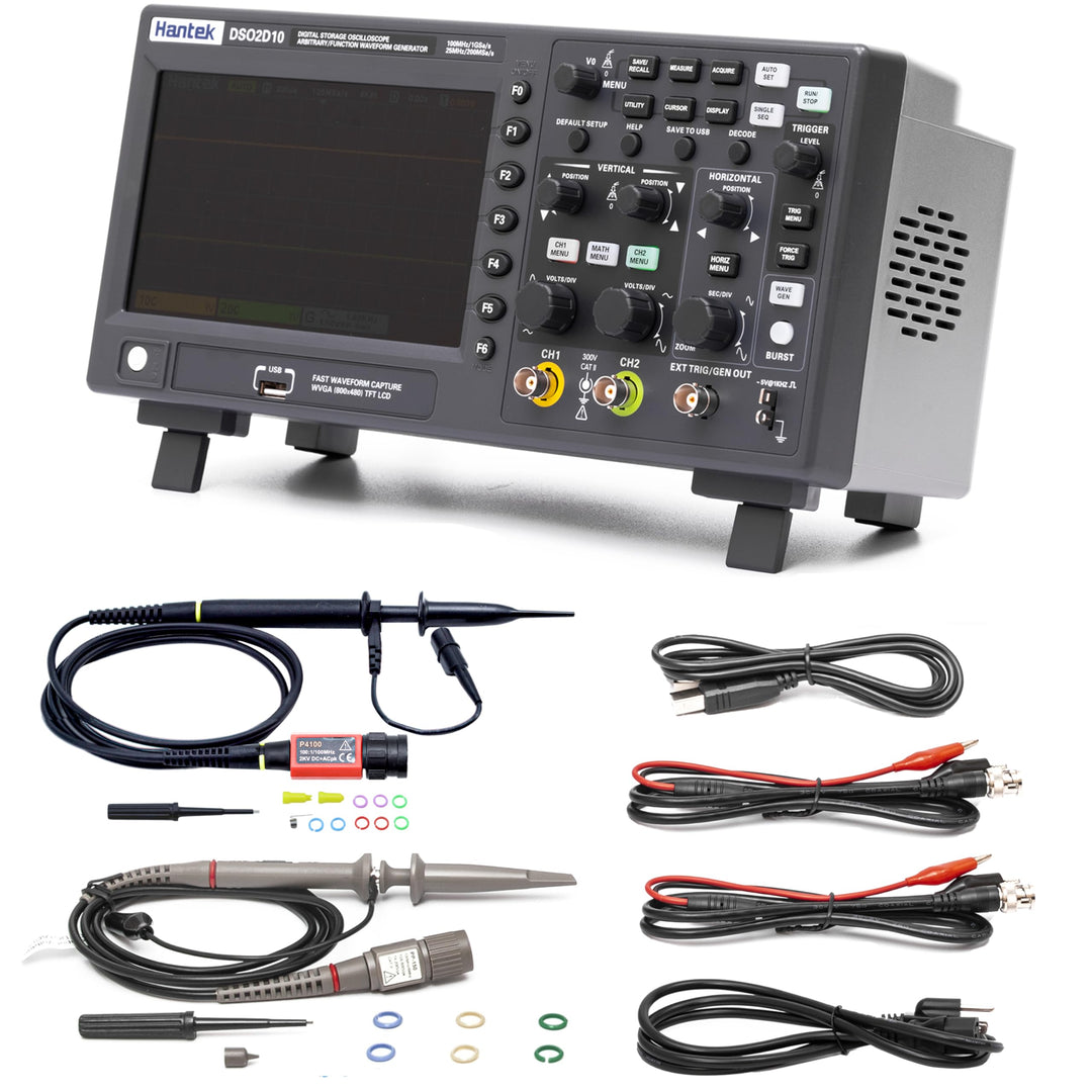 Hantek Oszilloskop DSO2D10 Digitales Speicher Oszilloskop 100 MHz Bandbreite, 2 in 1 Funktion 2 Kana