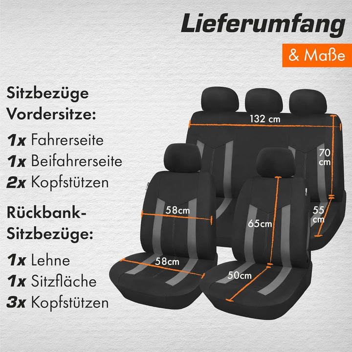 Upgrade4cars Autositzbezüge Set Universal Grau | Auto-Schonbezüge Vordersitze & Rückbank | Autositzb