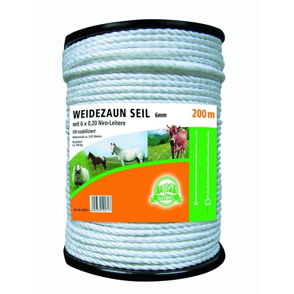 Weidezaun Elektroseil 200m 6mm 6 x 0,40 Niroleiter 1,20 Ohm/m winterfest lange Lebensdauer