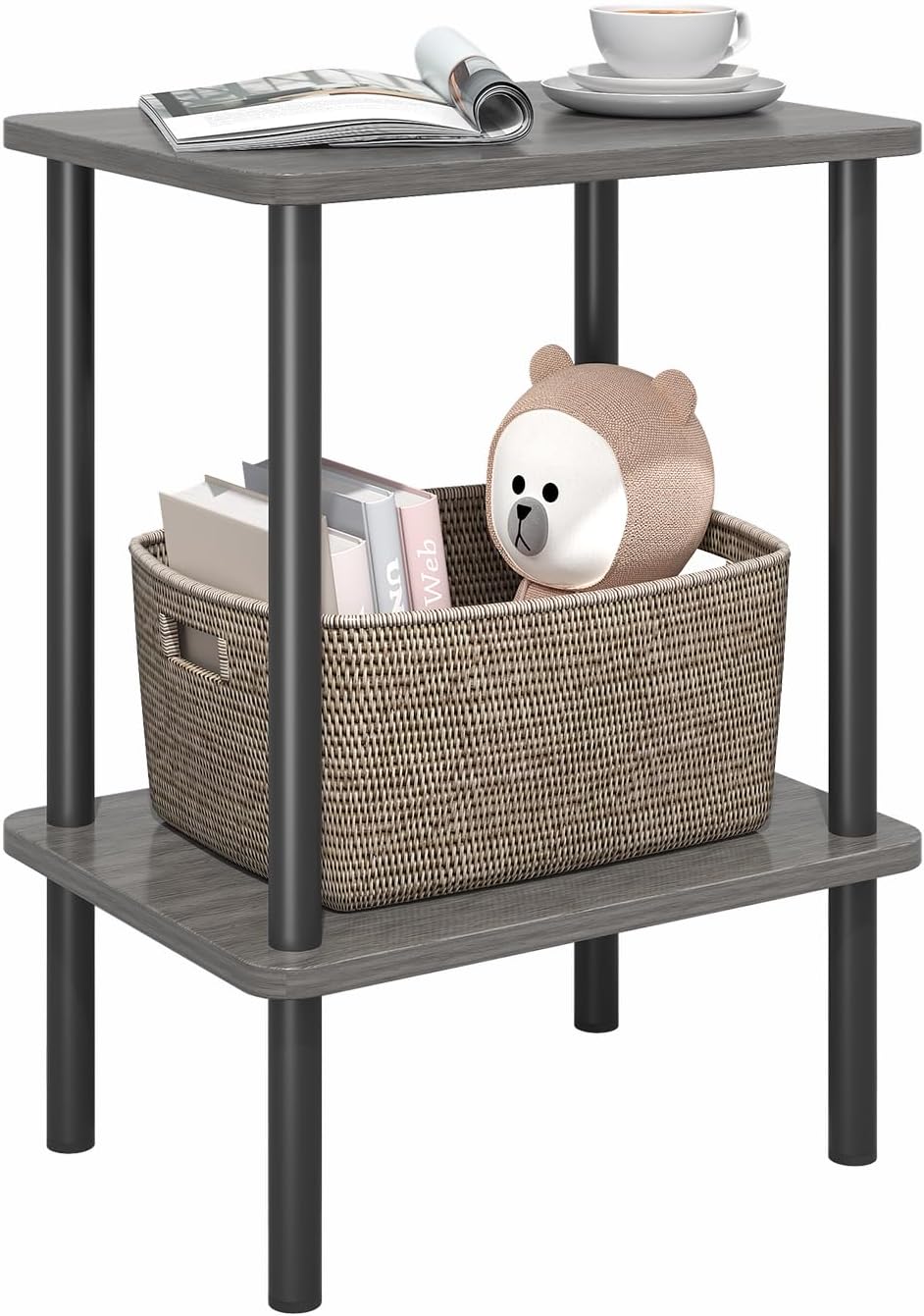 APICIZON Beistelltisch Holz, 2 Tier Nachttisch Schmal, 40x30x52cm, Beistelltisch Klein mit Stauraum,