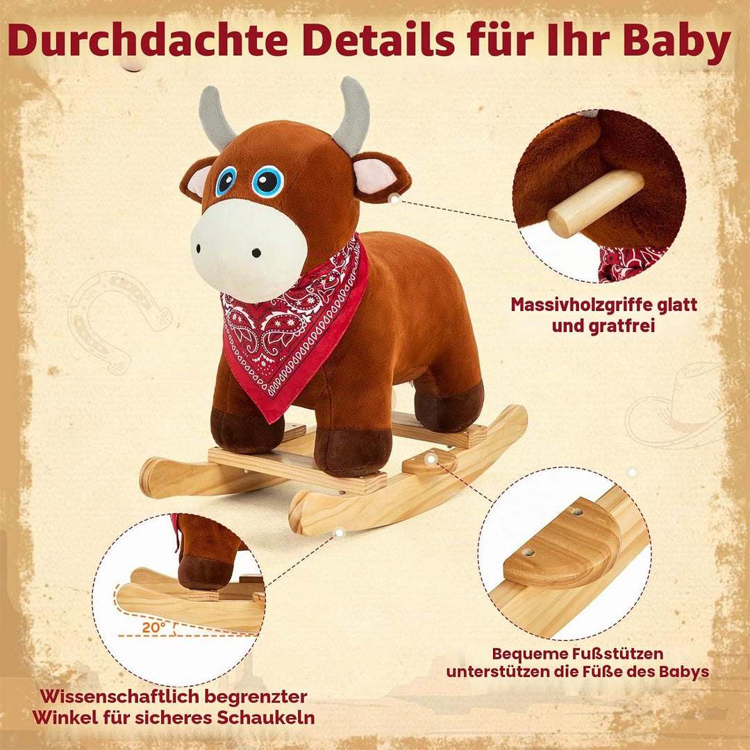 FUNLIO Stier-Schaukelpferd für Kinder 1–3 Jahre, wildes Baby-Schaukelpferd mit weichem Kopf und funk