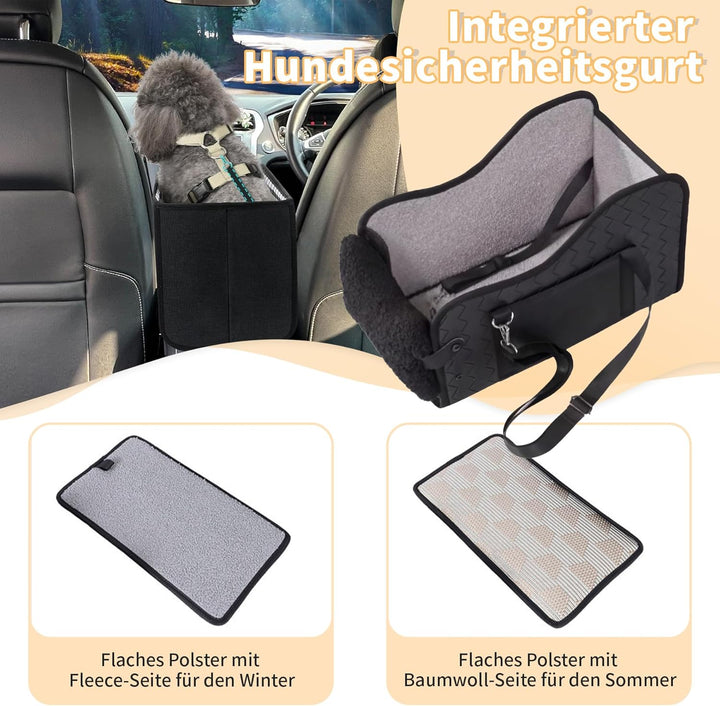 Hunde Autositz für Kleine Hunde & Katzen - Sicher auf Rücksitz, Beifahrersitz & Mittelkonsole mit Do