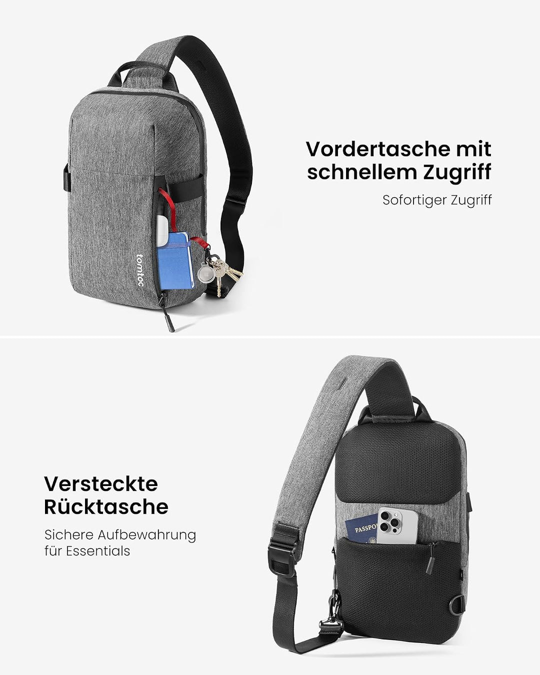 tomtoc Kompakt Sling Bag, Minimal Einzelgurt Schulterrucksack für 14-Zoll MacBook Pro, Wasserresiste