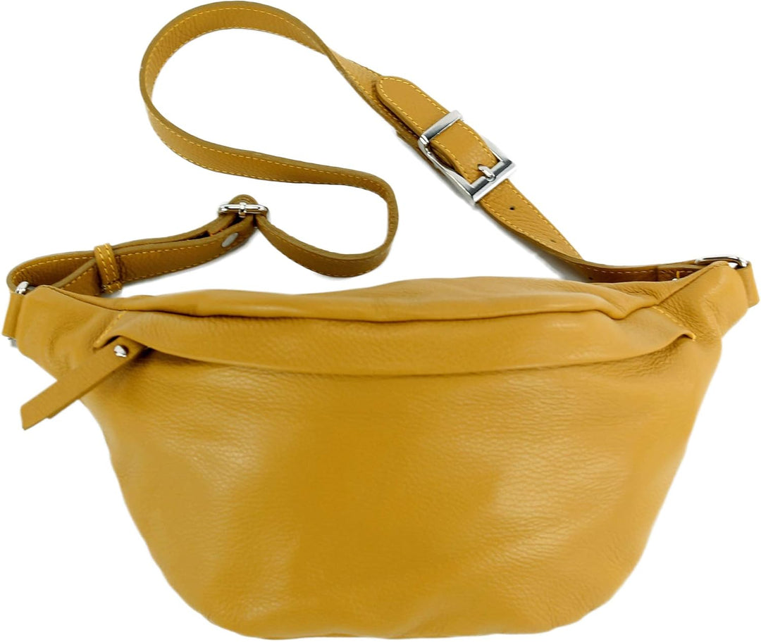 modamoda de - T77 - ital. Hüfttasche Bauchtasche Brusttasche Large aus weichem Leder, Farbe:Senfgelb