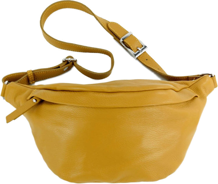 modamoda de - T77 - ital. Hüfttasche Bauchtasche Brusttasche Large aus weichem Leder, Farbe:Senfgelb