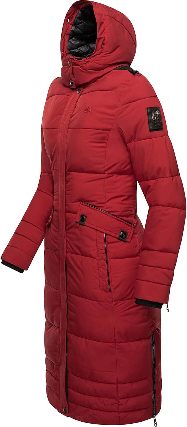 Navahoo Damen Wintermantel Warmer Steppmantel lang mit Abnehmbarer Kapuze Fahmiyaa XS-3XL XXL Dark R