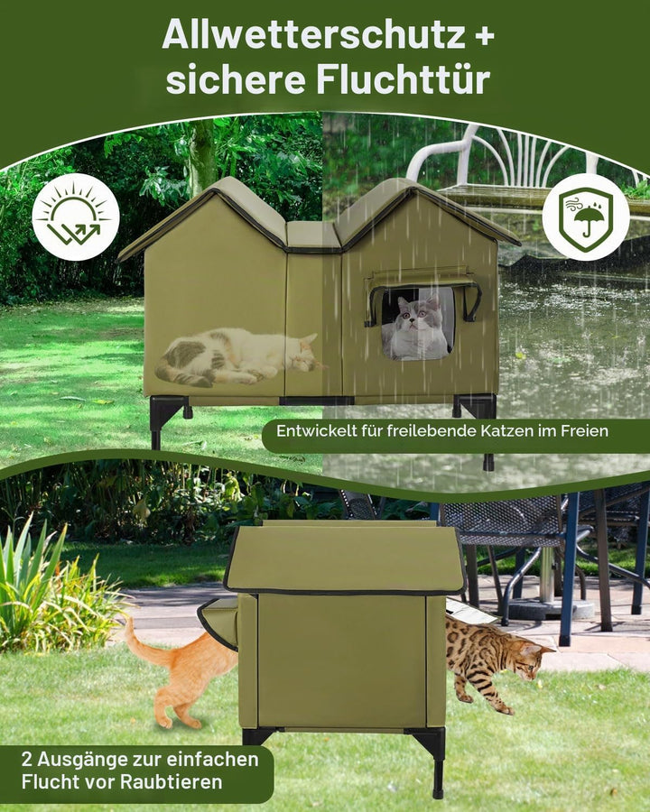 Outdoor Katzenhaus, Extra Large wasserdichtes Katzengehege mit erhöhter Basis, isoliertes Haustierha