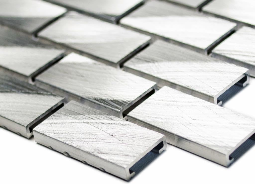Mosaik Brick Aluminium uni alu silber Metall Fliesenspiegel, Mosaikstein Format: 15x30x4 mm, Bogengr