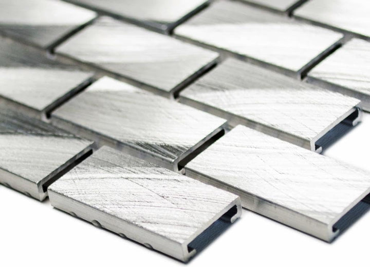 Mosaik Brick Aluminium uni alu silber Metall Fliesenspiegel, Mosaikstein Format: 15x30x4 mm, Bogengr