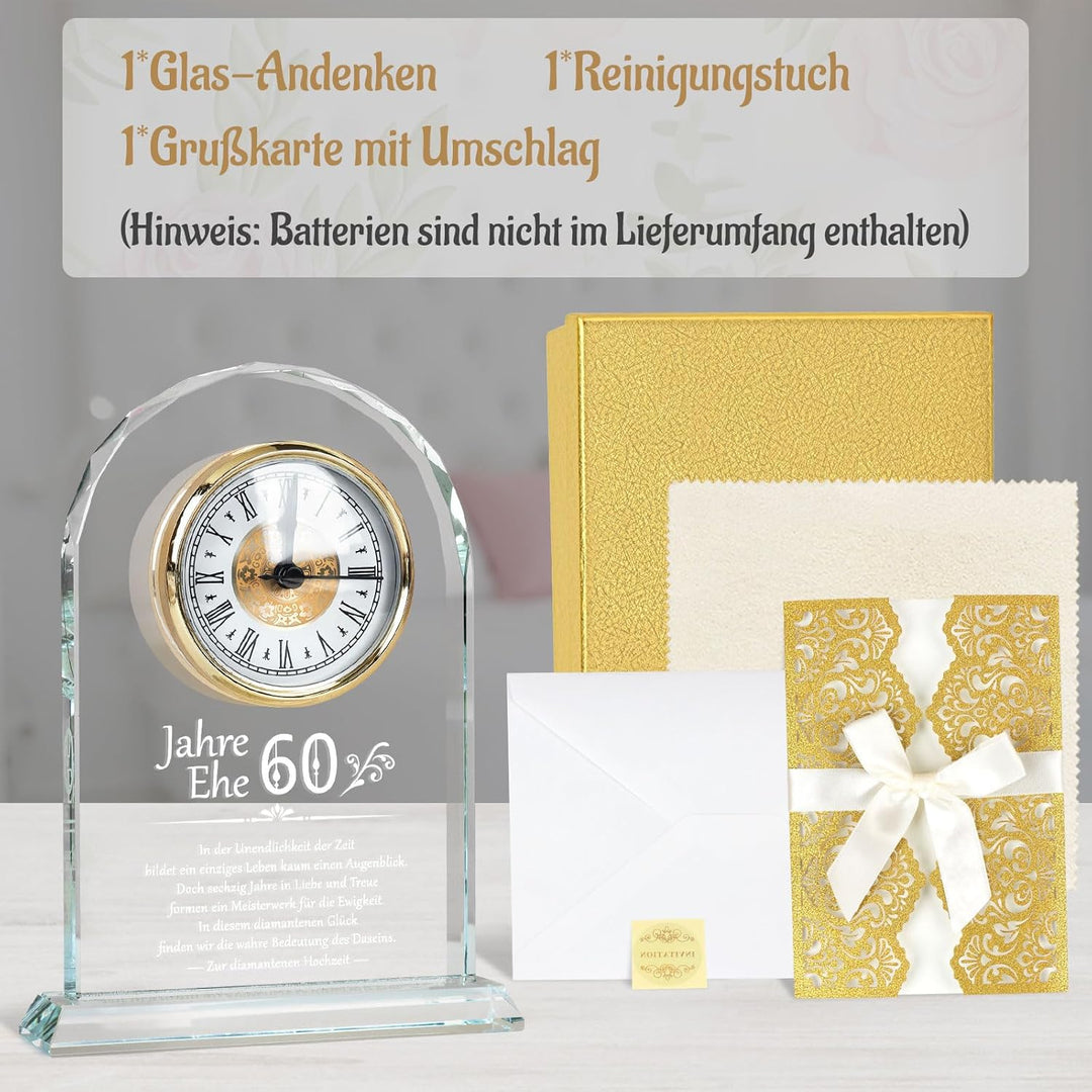 Diamantene Hochzeit Geschenk, Schreibtischuhr zum 60. Jahrestag, Quarzuhr für Paar, Eltern & Grossel