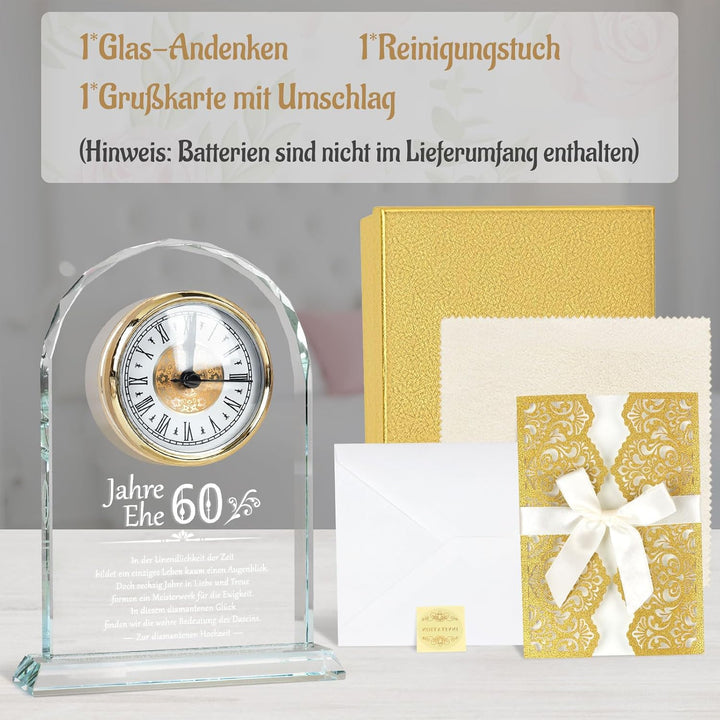 Diamantene Hochzeit Geschenk, Schreibtischuhr zum 60. Jahrestag, Quarzuhr für Paar, Eltern & Grossel
