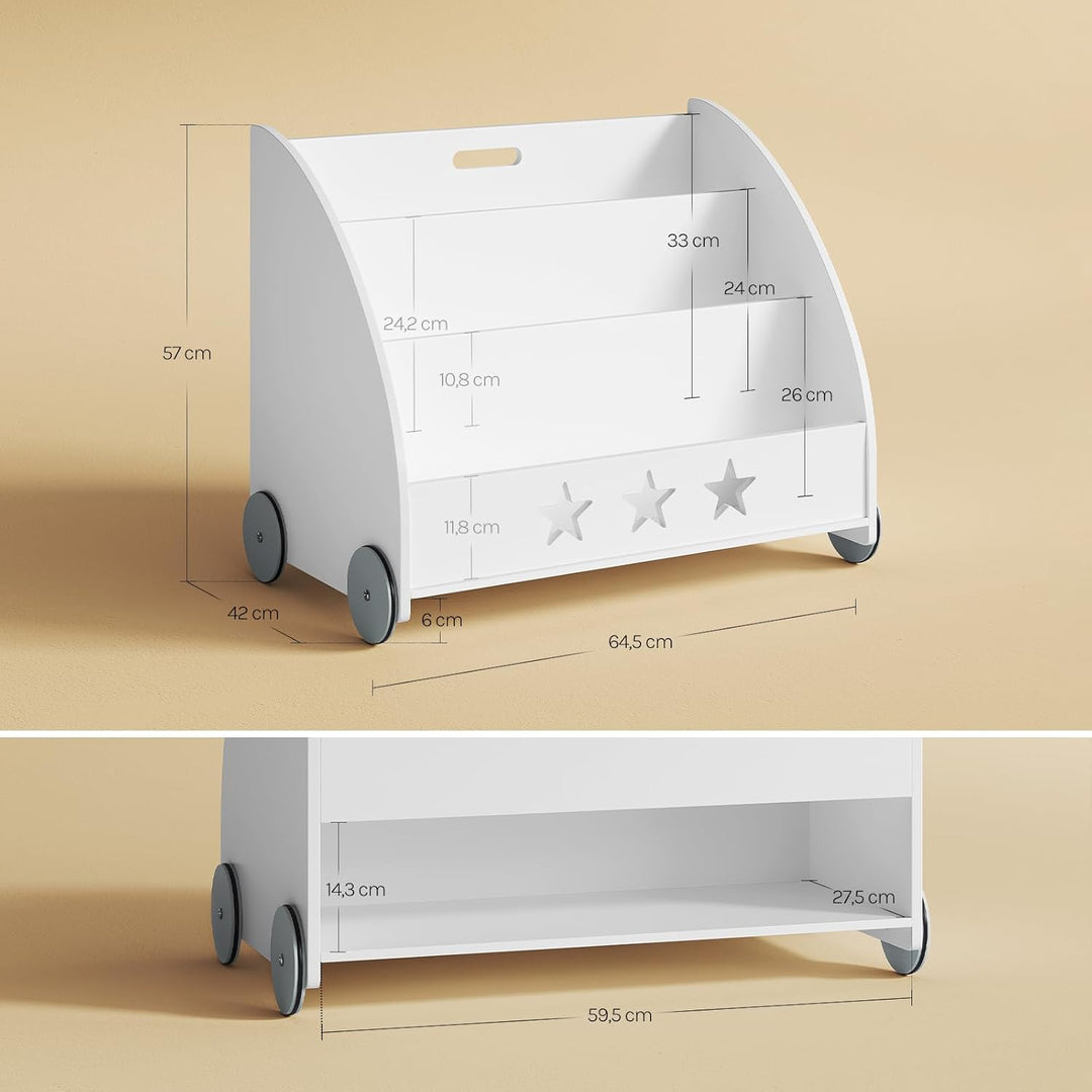 WOLTU KR002 Kinderregal Bücherregal für Kinder, Spielzeugregal mit Räder 3 Regale , Holz Standregal