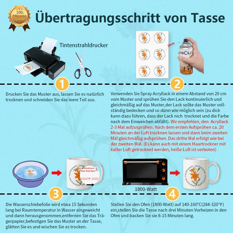 TransOurDream ECHTE Inkjet Wasserschiebefolie(TRANSPARENT) für Tintenstrahldrucker,A4X20 Blatt, Tran