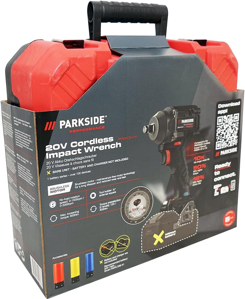 HEADNMORE® Bundle - PARKSIDE PERFORMANCE® 20V Akku ½ Schlagschrauber 600Nm 1,26kg PPDSSA 20 +Schlüss