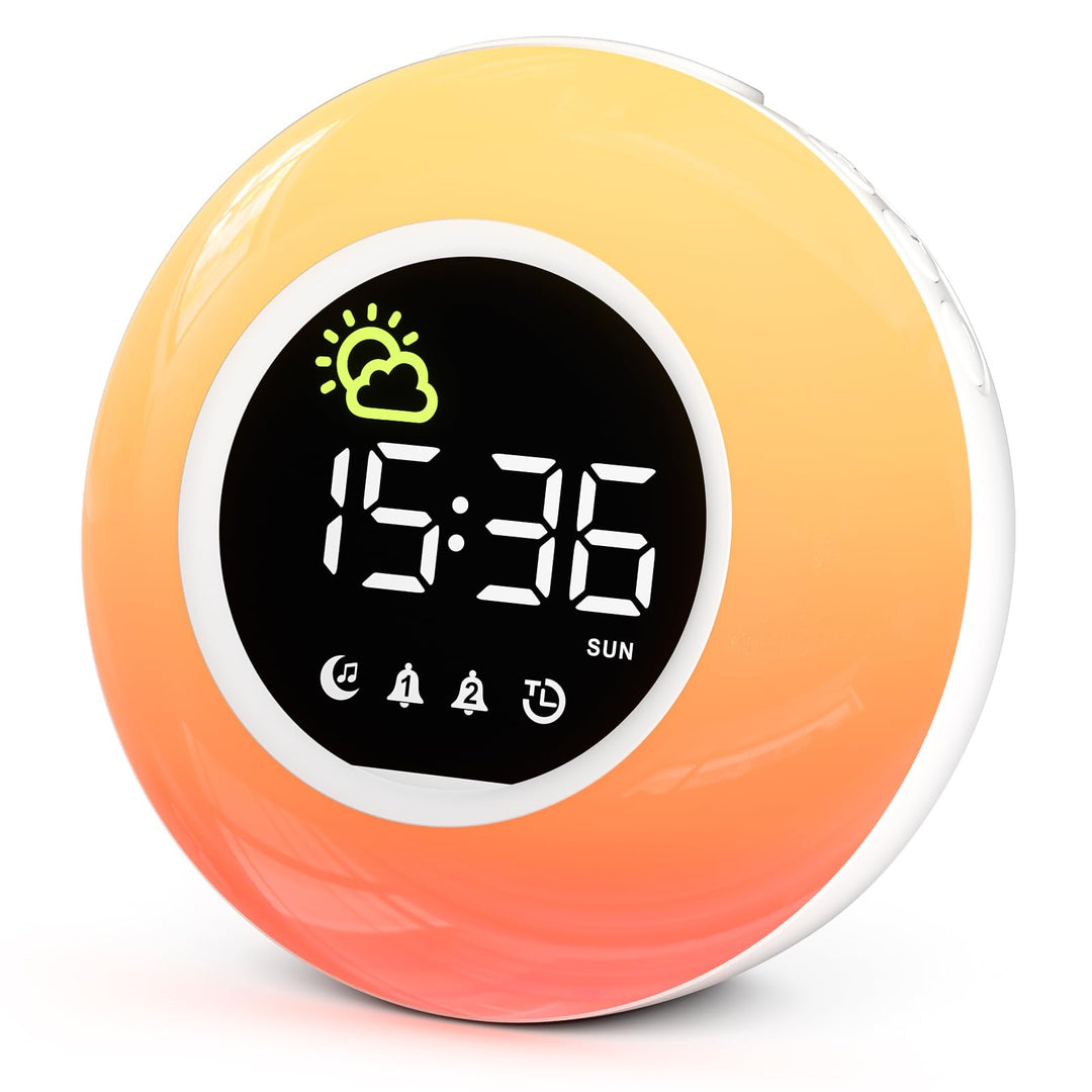 Wecker Digital, Kinderwecker mit Nachtlicht, 12 White Noise, 2 Alarmanzeige, Snooze und Timer, Einst